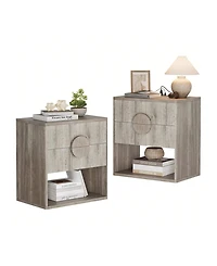 gaomon Home Fluted Nightstand Set Of 2 With Charging Station Side Table With 2 Drawer Modern Farmhouse Nightstand
