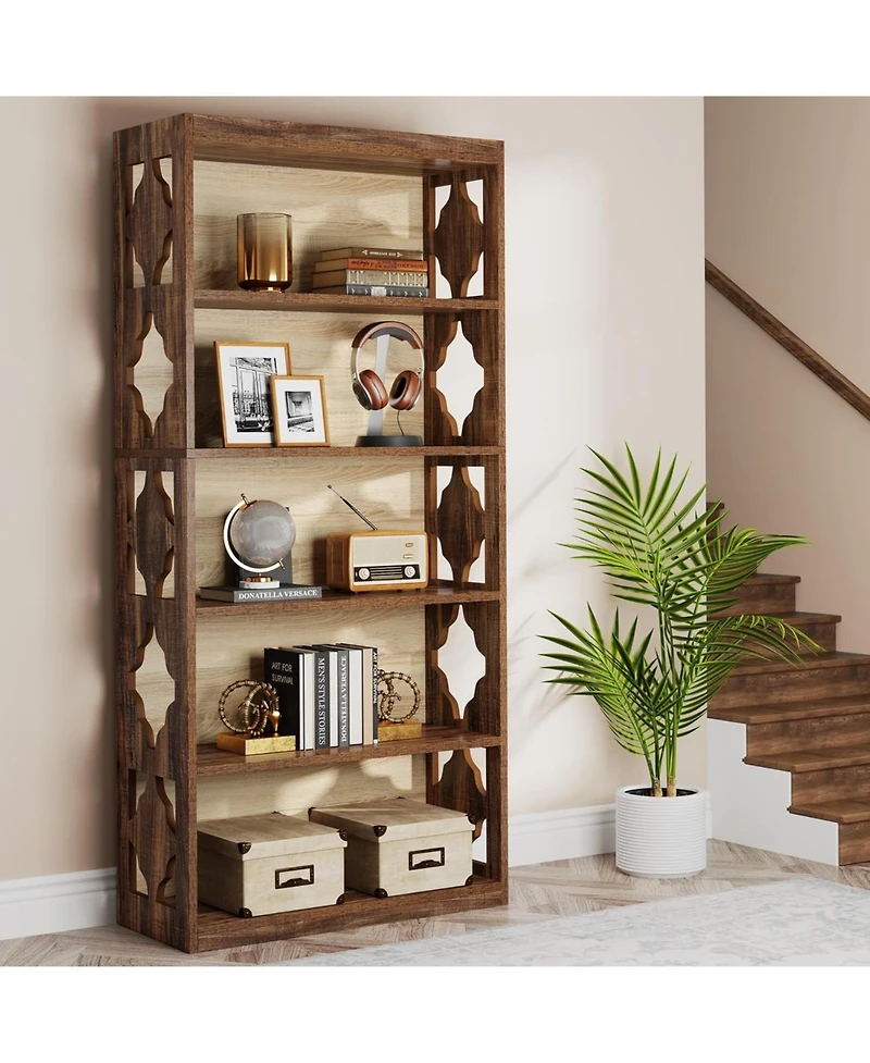 Tribesigns 6-Tier Bookcase Set of 2, 70-Inch Tall Freestanding Bookshelf with Rhombus Pattern for Living Room, Bedroom