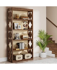Tribesigns 6-Tier Bookcase Set of 2, 70-Inch Tall Freestanding Bookshelf with Rhombus Pattern for Living Room, Bedroom