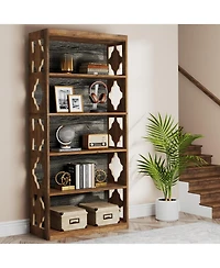 Tribesigns 6-Tier Bookcase Set of 2, 70-Inch Tall Freestanding Bookshelf with Rhombus Pattern for Living Room, Bedroom