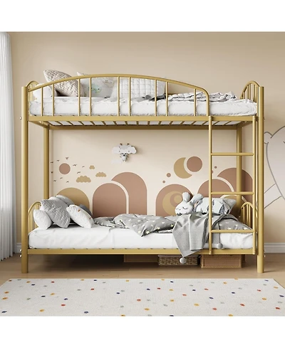 gaomon Metal Bunk Bed Twin Over Twin, Frame with Heightened Arched Guardrail and Safety Ladder,Sturdy Steel