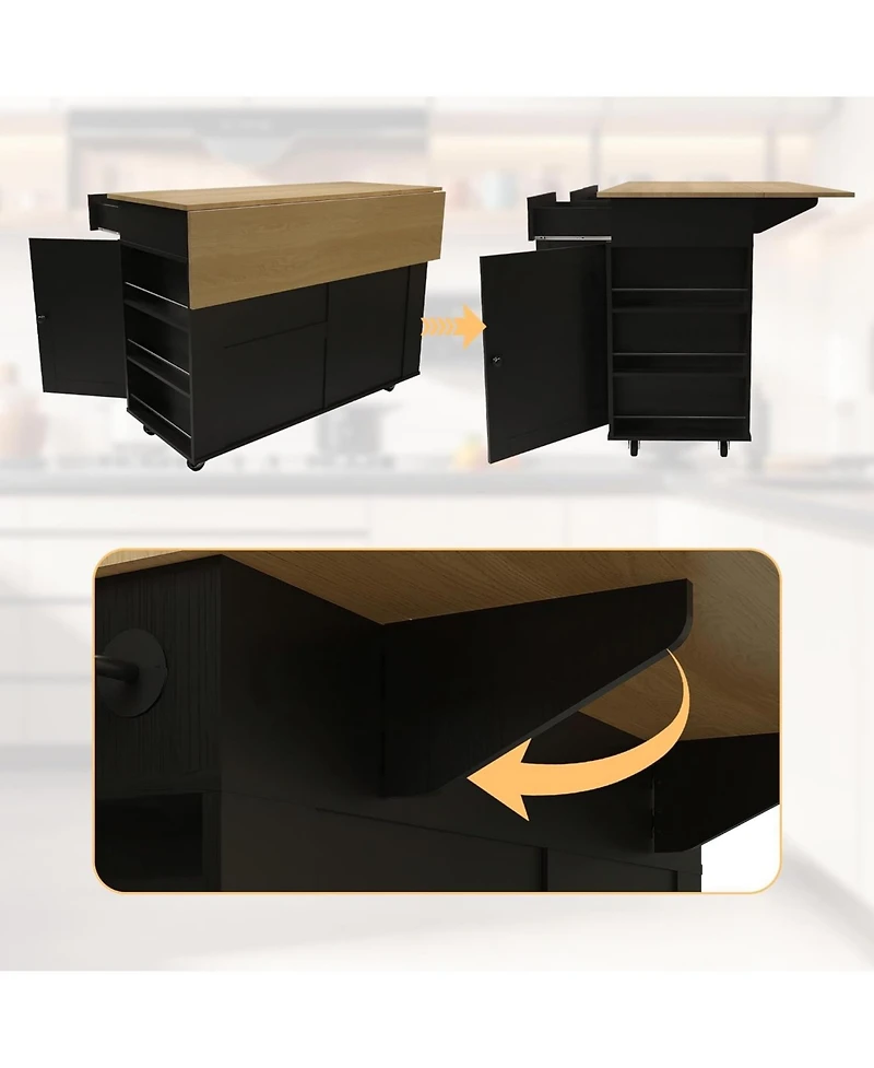 gaomon Rolling Kitchen Island with Drop-Leaf Top, Charging Station, Storage Cart with Shelves/Drawers, 47.2