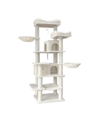 Aostirmotor 68-Inch Multi-Level Cat Tree with Cat Cave, Hammocks, Hanging Basket in Beige