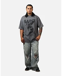 Saint Morta Men's Heavens Mock T-Shirt Washed Charcoal
