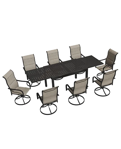 Boyel Living 9-Piece Outdoor Dining Set with Aluminum Extendable Table 53"- 106" and Swivel Dining Chair