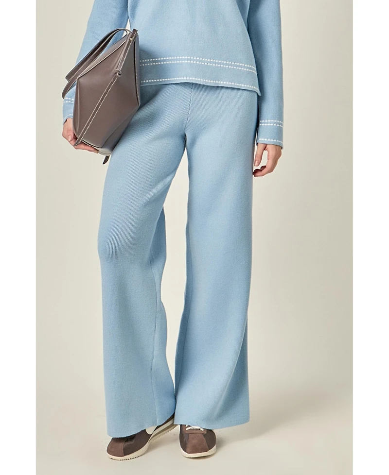 English Factory Women's Stitch-Detail Knit Long Pants