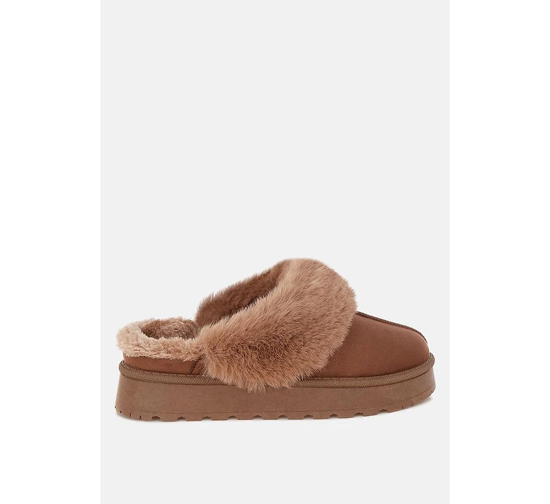 London Rag Women's Portho Faux Fur Slip Flat