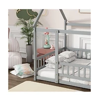 Cesicia Full House Floor Bed with Roof Frame & Safety Guardrails Wooden Play for Kids and Teens