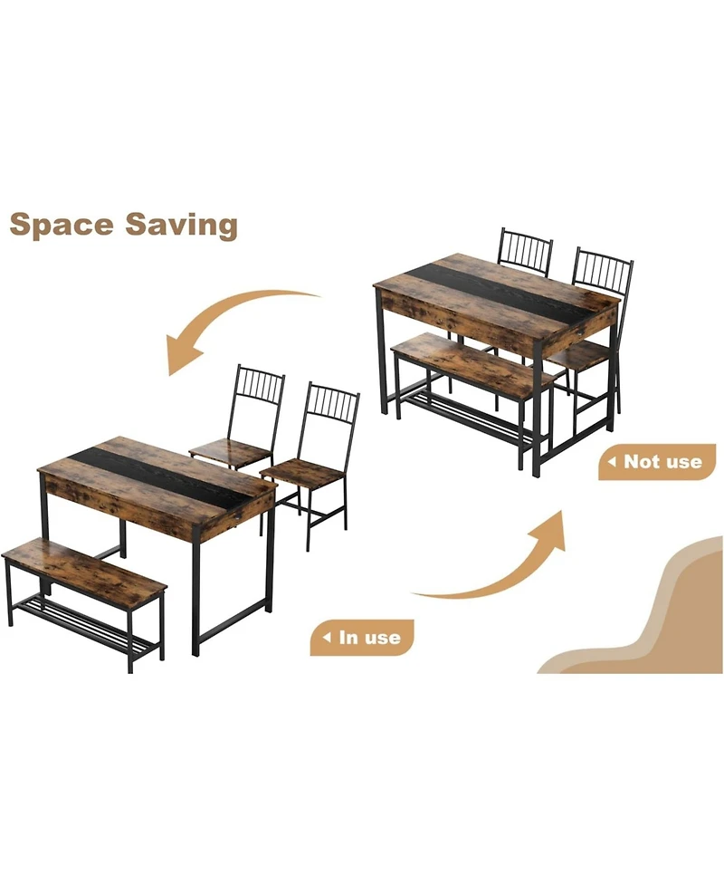 gaomon 4-Piece Dining Table Set for 4 People,Rectangular Kitchen with 2 Chairs & 1 Bench,Double Side Drawers,Perfect Room,Kitchen