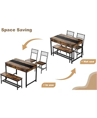 gaomon 4-Piece Dining Table Set for 4 People,Rectangular Kitchen with 2 Chairs & 1 Bench,Double Side Drawers,Perfect Room,Kitchen