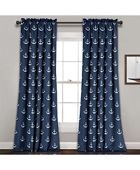 Slickblue 84x52 Inch Navy Nautical Anchor Curtain Set, 2 Panels
