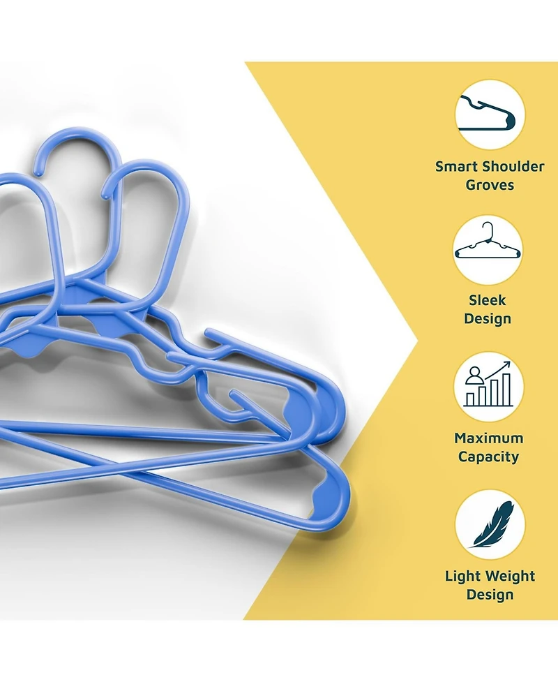 Lifemaster Kids Plastic Hangers, Blue, 11.6", with shoulder notches, space-saving, hold 5 lbs, ideal for baby, toddler & kids clothes, 50-pack.