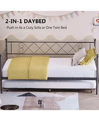 Gaomon Twin Metal Daybed with Trundle, Heart-Shaped Headboard, Upholstered Design, Space-Saving Sofa Bed