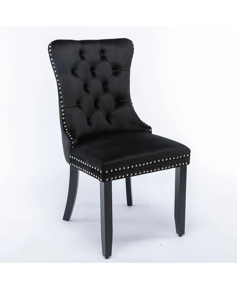 Dyhome Modern Velvet Upholstered Dining Chairs Set of 2, Mid Century Kitchen Side Chairs with Back Pull Rod for Kitchen, Living Room