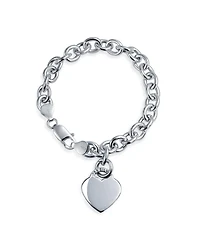 Bling Jewelry Substantial Solid Heart Shape Tag Charm Bracelet .925 Sterling Silver Made in Italy 7.5, 8 Inch