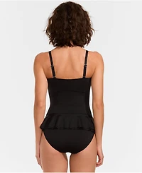 Lands' End Women's Sculpting Suit Ruffle Bandeau One Piece Swimsuit