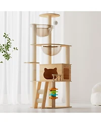 Aostirmotor 59" Modern Cat Tower with Sisal-Covered Scratching Posts in Natural