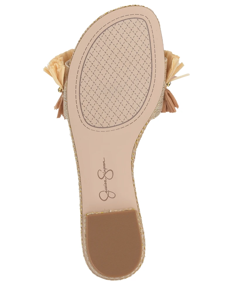 Jessica Simpson Women's Danive Raffia Fringe Flat Slide Sandals