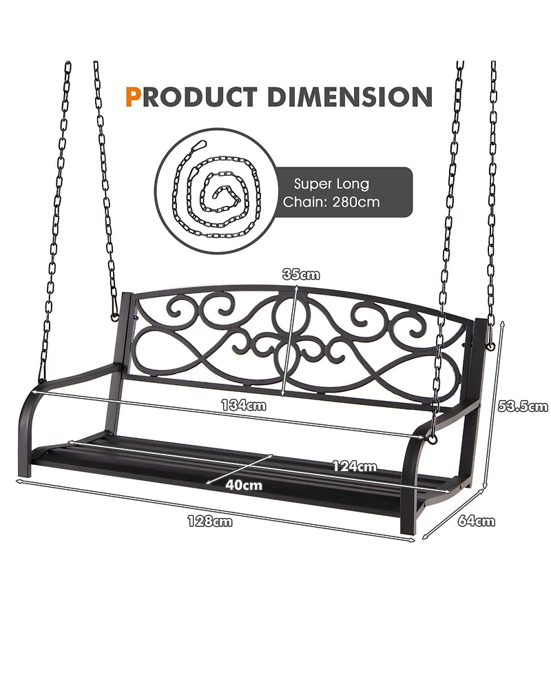 Inolait Outdoor 2-Person Metal Porch Swing Chair with Chains