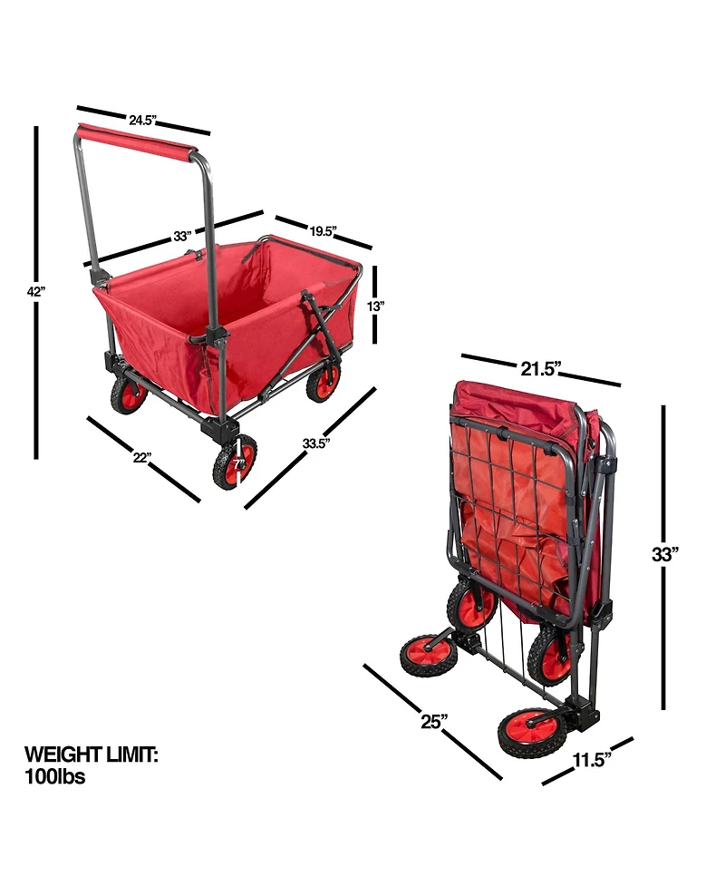 Zenithen Large Folding Portable Wagon with Travel Wheels, Red
