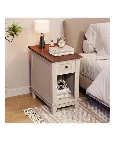gaomon Narrow Side Table With Charging Station Small Farmhouse End Tables Storage Nightstand Bedside Tables Living Room
