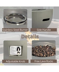 Mondawe 28" Round Propane Fire Pit Table, 40,000 Btu Concrete Fire Bowl with Cover & Lava Rocks