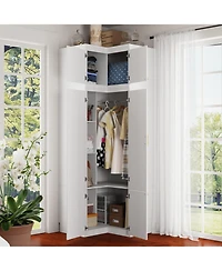 Famapy White Wood 6-Door Corner Wardrobe Armoires with Storage Shelves