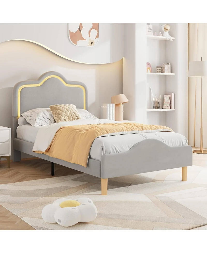 Gaomon Velvet Led Bed Frame with Adjustable Headboard, Princess Platform Bedframe for Kids/Girls