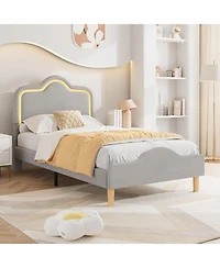 Gaomon Velvet Led Bed Frame with Adjustable Headboard, Princess Platform Bedframe for Kids/Girls