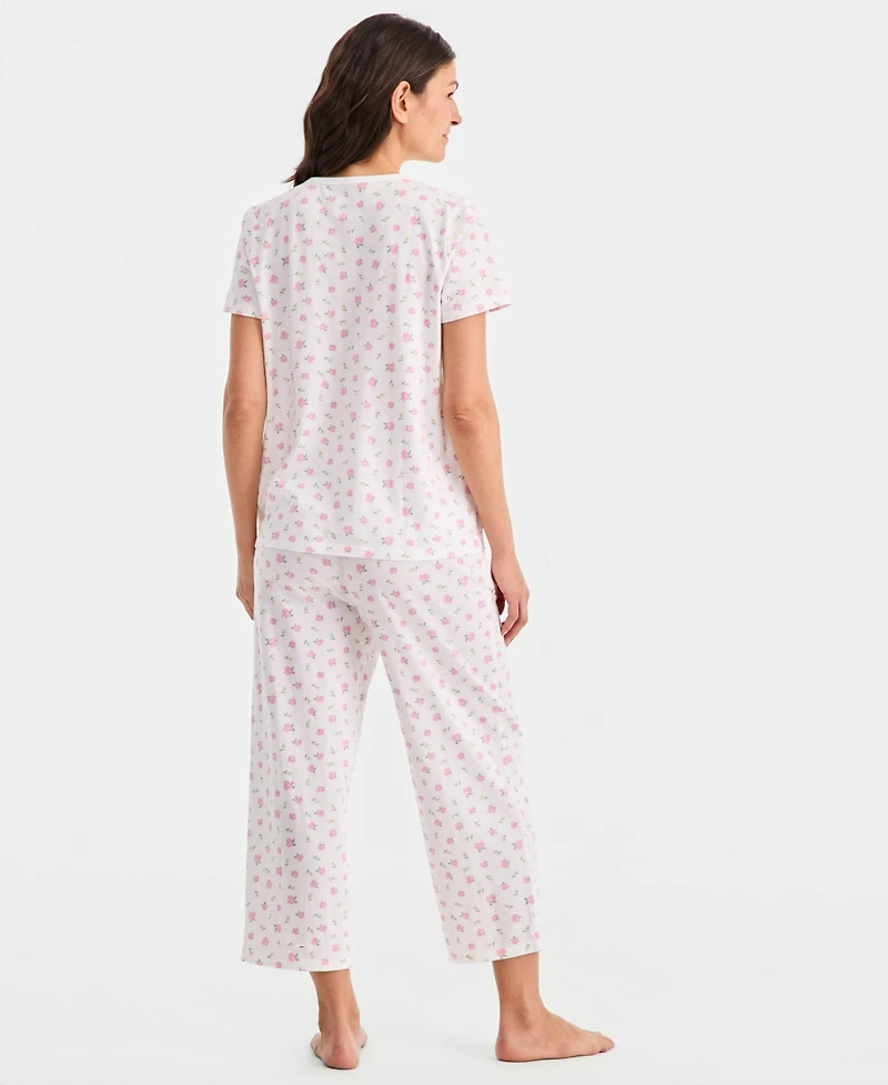 Charter Club Women's 2-Pc. Cotton Printed Cropped Pajamas Set, Created for Macy's
