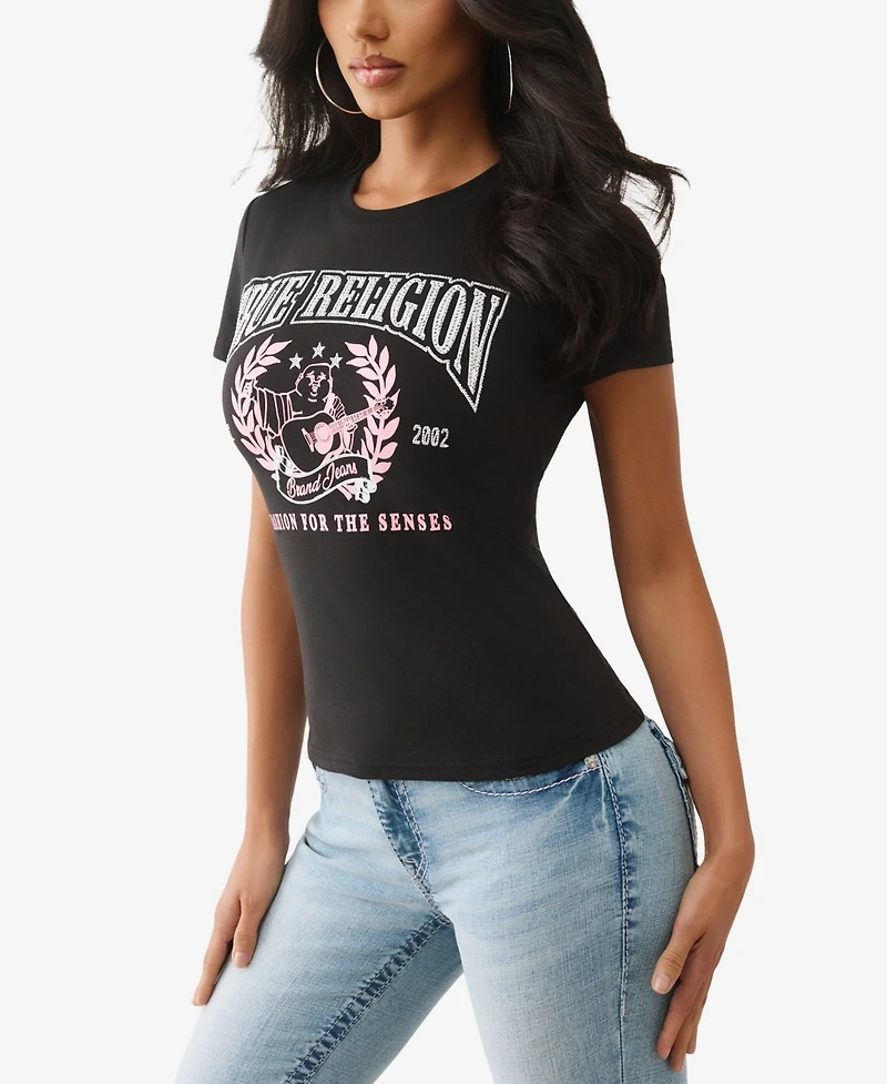 True Religion Women's Short Sleeve Crystal Buddha T-Shirt