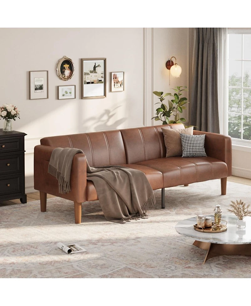 gaomon 75 Inch Futon Sofa Bed - Convertible Sleeper - Faux Leather Small Couch - Loveseat - Mid-Century Modern Couch for Living Room/Bedroom