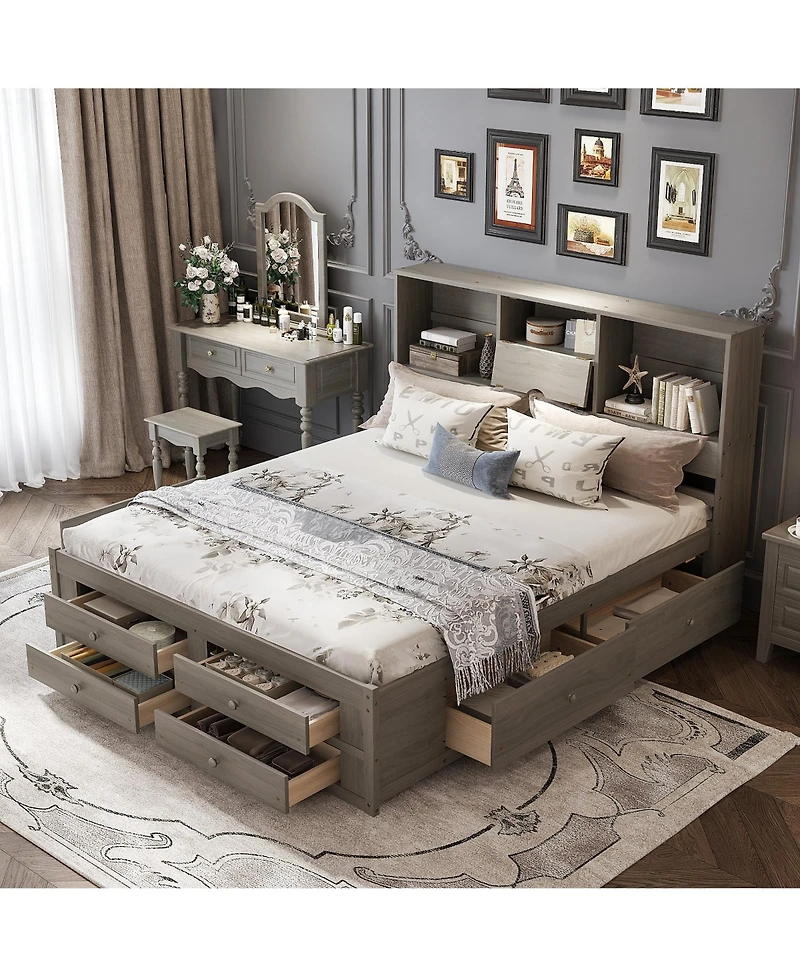 Boyel Living King Platform Bed with Storage Headboard and 8 Drawers