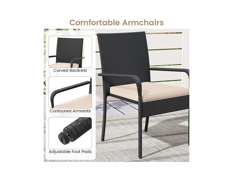 Slickblue 3PCS Patio Set with Cushions and Glass Table for Outdoor Use