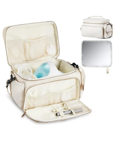 Mecale Breast Pump Bag with Waterproof Mat, Fits S1/S2, Pump Accessories & Breastmilk Storage, Portable Carrying Case for Travel, Beige