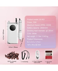 Mecale 40,000RPM Cordless Nail Drill, Lcd Display, 6 Bits & 50 Sanding Bands.