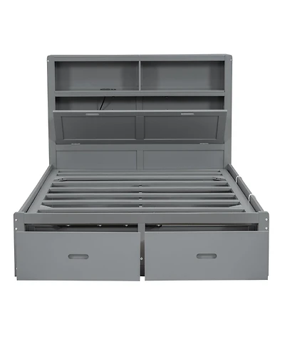 Boyel Living Wood Queen Hydraulic Platform Bed with Storage Led Headboard, Charging Station and 2 Drawers