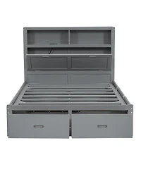 Boyel Living Wood Queen Hydraulic Platform Bed with Storage Led Headboard, Charging Station and 2 Drawers