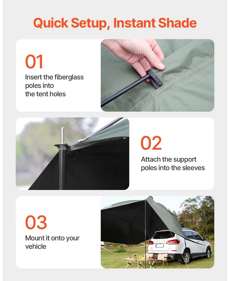 Mecale Vehicle Awning, 10' x 7' Shade Coverage Car Side Awning, PU2000mm UV50+ with Extended Side Canopies and Portable Storage Bag