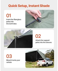 Mecale Vehicle Awning, 10' x 7' Shade Coverage Car Side Awning, PU2000mm UV50+ with Extended Side Canopies and Portable Storage Bag