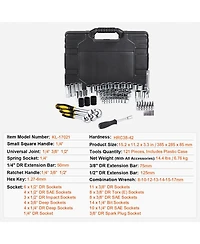 Mecale 121-Piece Mechanics Tool Set, 1/4" 3/8" 1/2" Drive Sae & Metric Sockets, Bits, Wrenches, Ratchet, Plastic Case