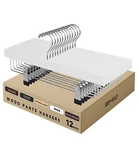 Bp4u 24 Pack Premium Wooden Pants Skirts Hangers With Adjustable Clip Heavy Duty Solid Wood Bottom Hangers For Trousers Dress Slacks Dresses