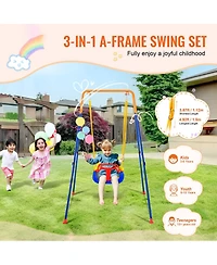 Mecale 3-in-1 Toddler Swing Set with 4 Sandbags, Foldable Metal Stand, Easy to Assemble, Indoor and Outdoor Swing Set for Kids