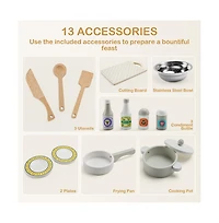 Bruce & Shark Wooden Kids Play Kitchen Set with Microwave, Sink & Storage, Gift for Boys and Girls