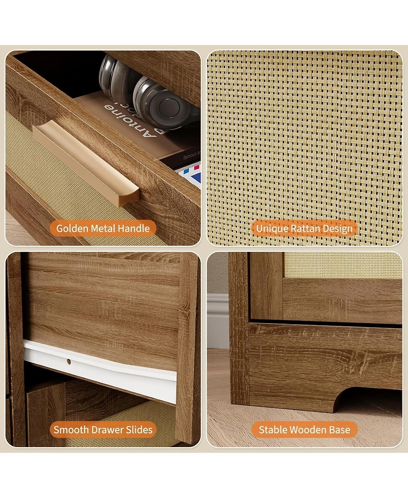 gaomon 12 Drawer Dresser for Bedroom, Modern Farmhouse Rattan Chest of Drawers, Wood Closet, Living Room, Entryway, and Hallway