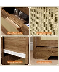 gaomon 12 Drawer Dresser for Bedroom, Modern Farmhouse Rattan Chest of Drawers, Wood Closet, Living Room, Entryway, and Hallway
