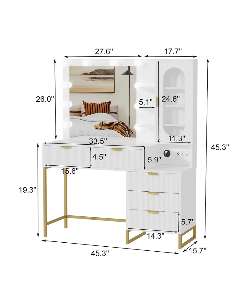 gaomon Vanity Benches, Modern Makeup Vanity Desk with Adjustable Mirror