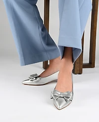 Journee Collection Women's Ophelia Bow Low Block Heel Dress Flats