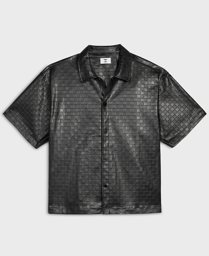 Mode of One Men's Relaxed-Fit Checkerboard Pleather Short-Sleeve Shirt, Macy's Exclusive