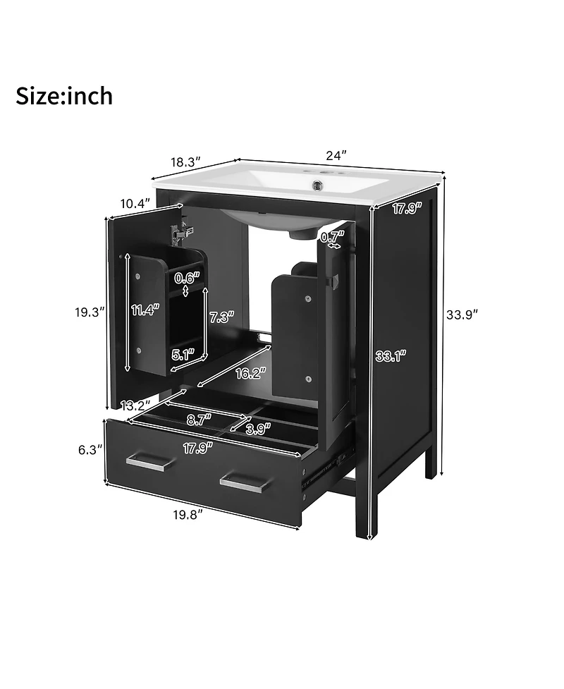 Cesicia 24 in. Bathroom Vanity with Integrated Undermount Basin and Soft-close 2 Doors, 1 Drawer Versatile Storage Solutions
